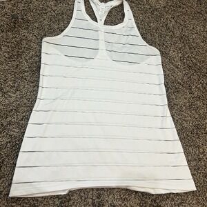 Athleta Tank Top Womens Small White Striped Breathable Sleeveless Running‎ Gym